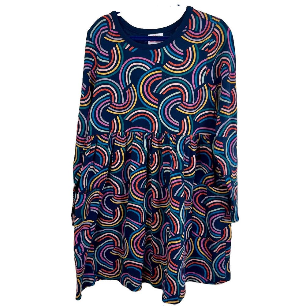 Hanna Andersson Playground Dress Girls 5 Rainbow Print Long Sleeve Cotton